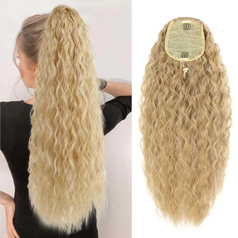 Alana Synthetic Long Natural Wave Drawstring Ponytail 22inch Clip in Hair Extensions Blonde Natural Hair Fake Weave PonytailsXJ241221