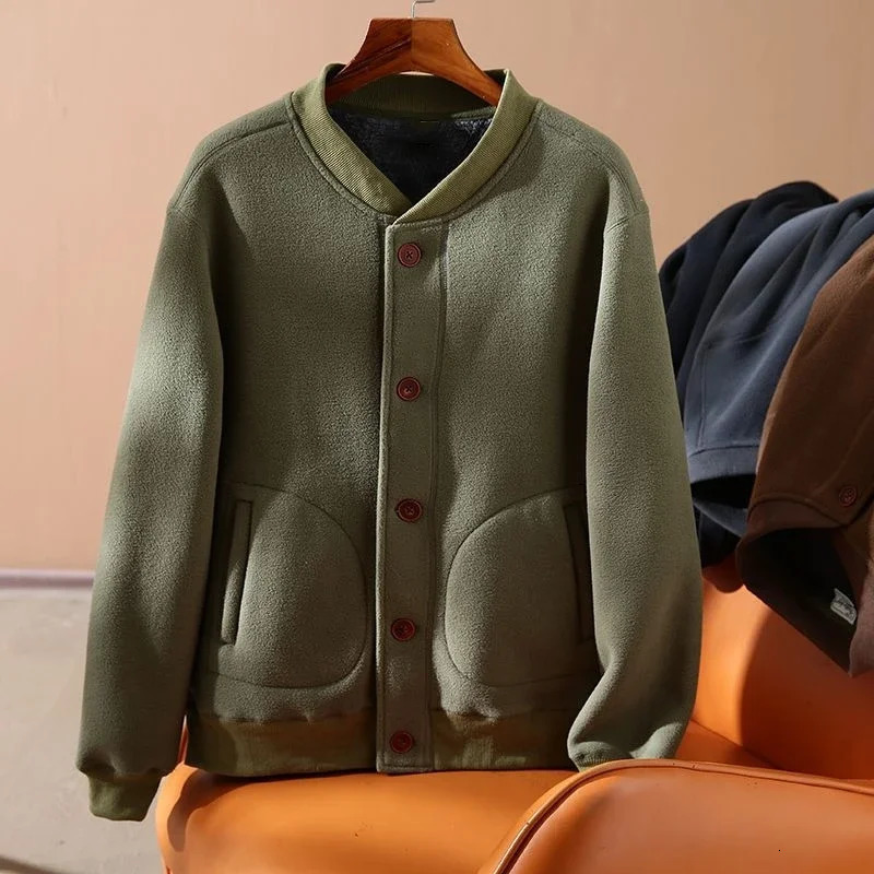 Fleece MA1 Baseball Jacket Men Autumn Winter Plus Velvet Warm Cardigan Top Cotton Coat Streetwear Tactical Military Work Clothes 241216