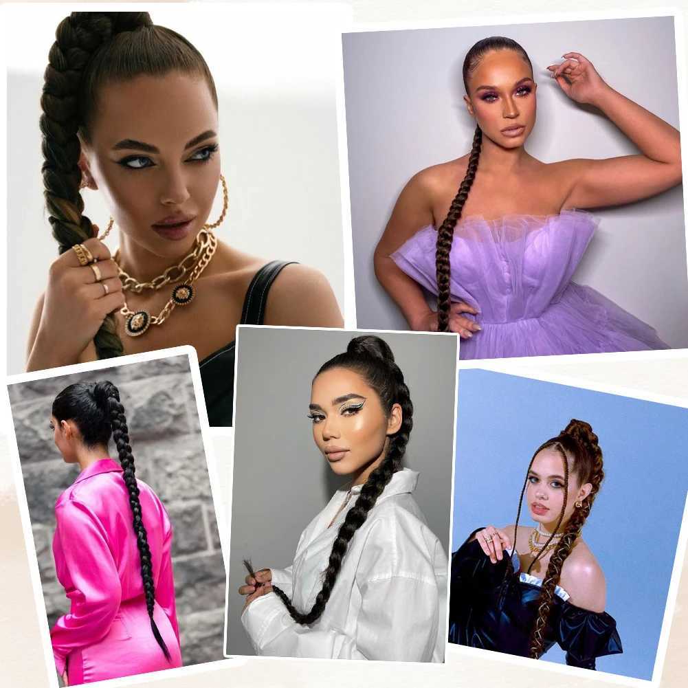Long Braided Ponytail Extension with Elastic Tie Long Straight Wrap Around Hair Extensions 30 Inch Premium Synthetic HairpiecesXJ241221