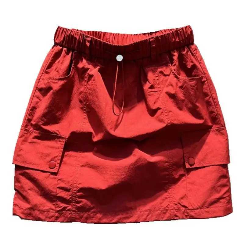 Summer A-shaped Bodycon Skirt lti-pocket Drstring Elastic Waist Casual Short Skirt Women Korean StyleXJ241221