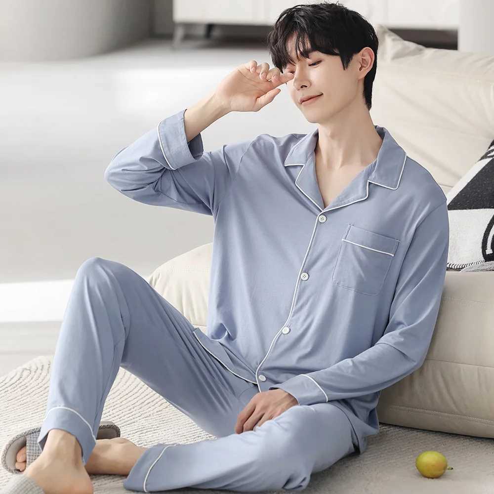Autumn pajama set mens long sleeved Modal cotton thin teenage mens large-sized spring dress mens pajama set W241221