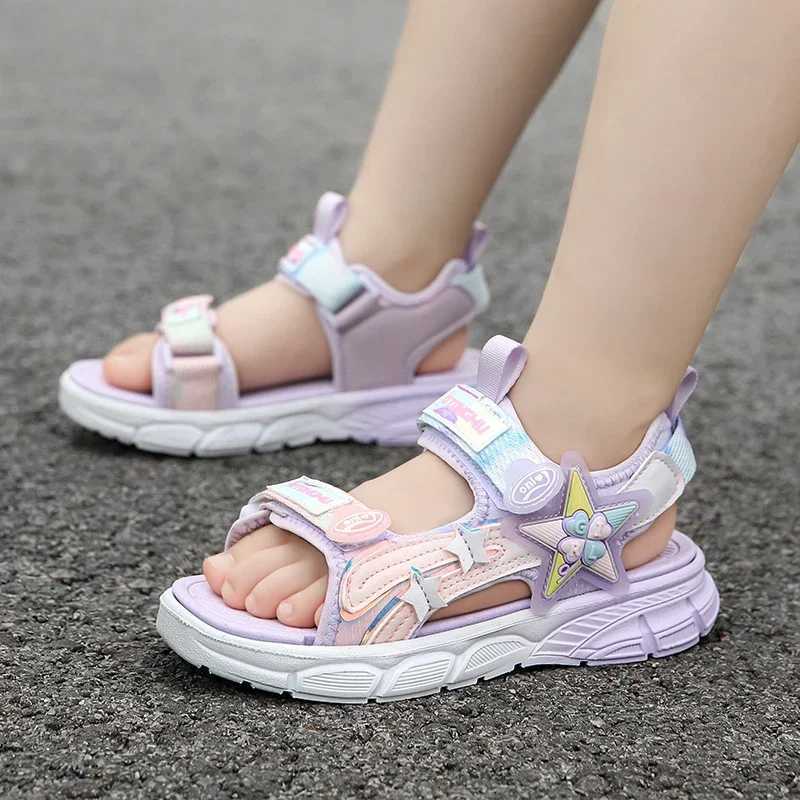 Sandals Cute Girls Pink Purple Sandals Summer Girls Sandals Fashion Light Soft Flats Toddler Infant Casual Beach Children Shoes Outdoor H241217
