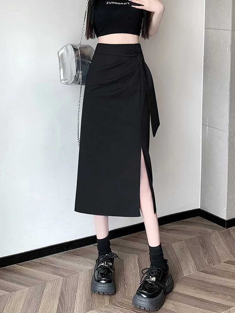 Women Grey A-Line Long Skirts Y2k Harajuku Korean Vintage 90s Aesthetic High Waist Skirt 2000s Trashy Clothes 2025 SummerXJ241221