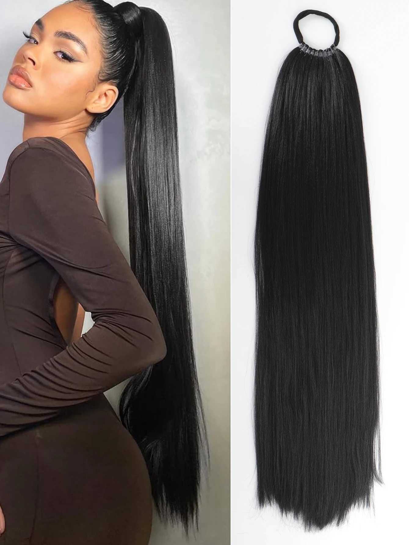 Synthetic Ponytail Extension Warp Around with Hair Tie 24inch Long Straight Braiding Hair DIY Braided for Women Girls CosplayXJ241221