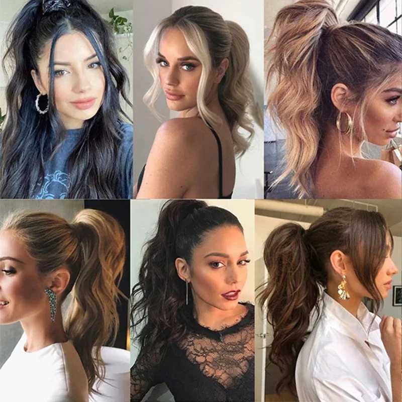 32Fake Ponytail Hair Extension Long Pony Tail Hair for Women Flexible Wrap Around Ponytail Natural Synthetic Horse Tail HairXJ241221