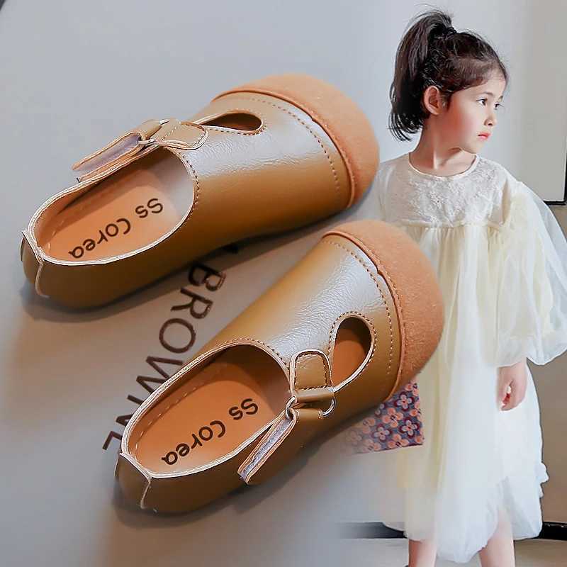Sneakers Childrens Flat Sandals Four Seasons Beige Shallow Mouth Boys Girls Leather Shoes Dark Brown Soft Non-slip Kid Baby Single Shoes H241221