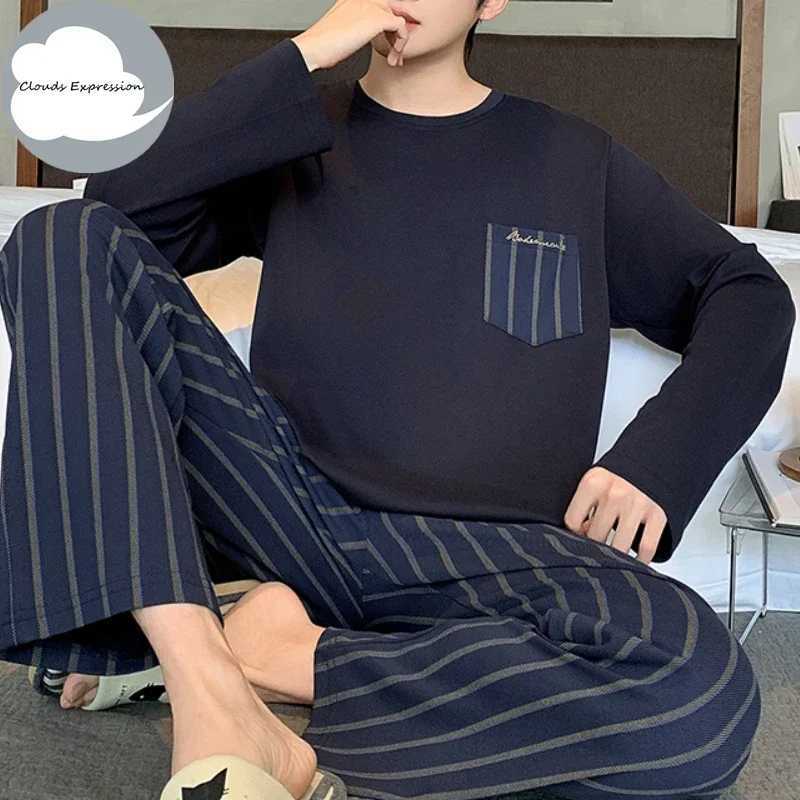Spring Plus 5XL Knitted Pjs Full Length Mens Pajama Set Mens Pajama Plain Casual Wear W241221