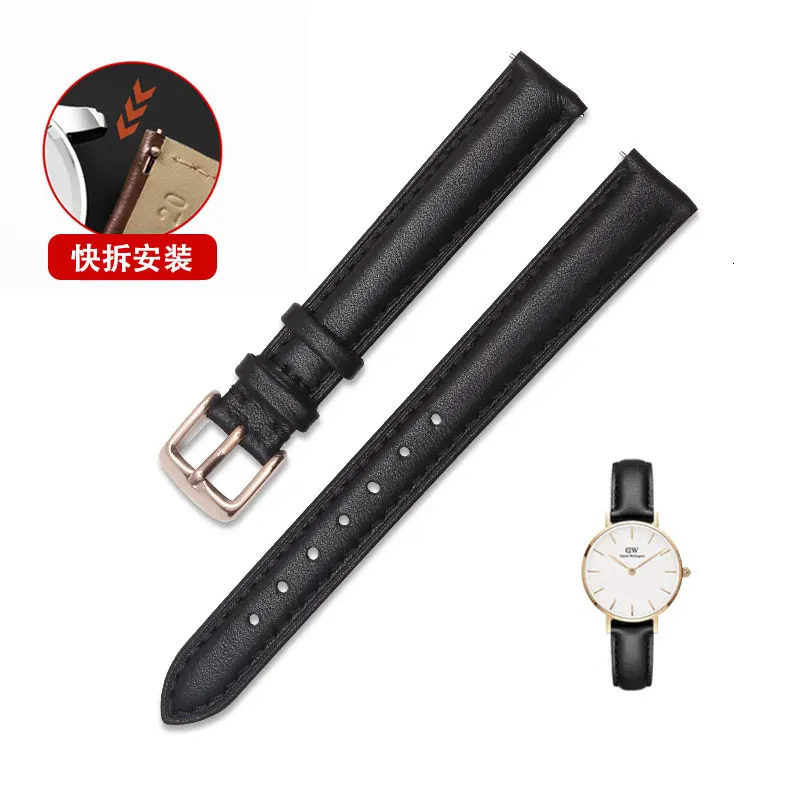 Lady Watch 12mm 14mm 15mm 16mm 17mm 18mm 19mm 20mm rose gold real leather strap watch band pink blue and Gray Female band 241220
