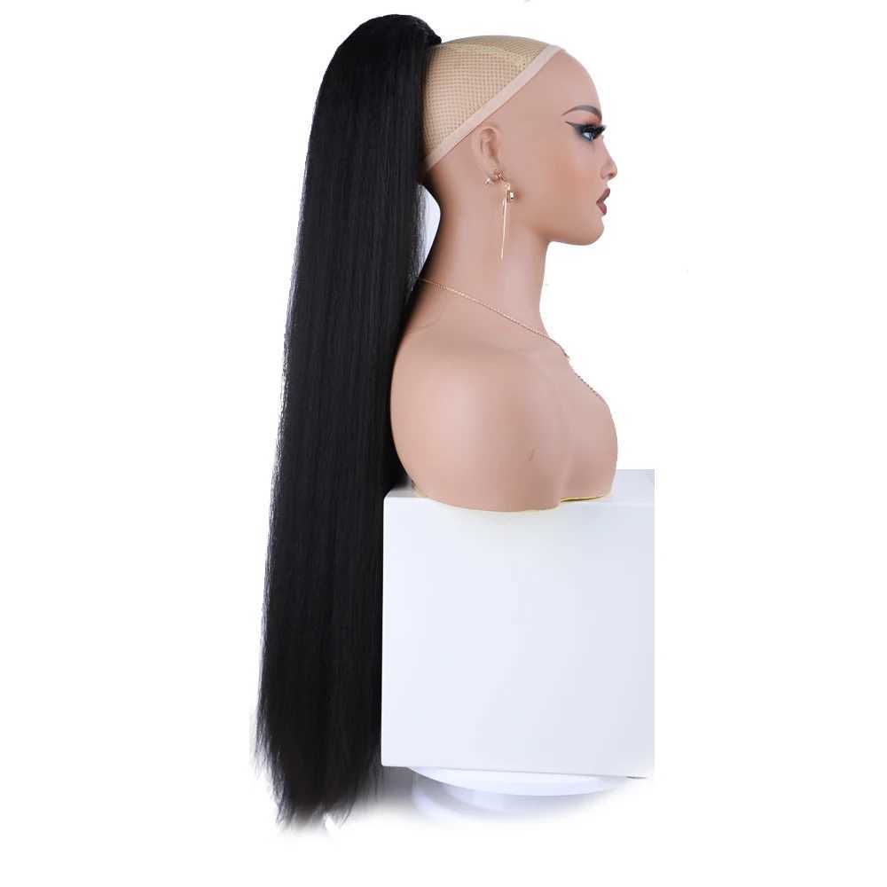 Extra Long Yaki Straight Synthetic Ponytail Extensions 30 Inch Synthetic Drawstring Ponytails Puffy Yaki Straight Hair ExtensionXJ241221