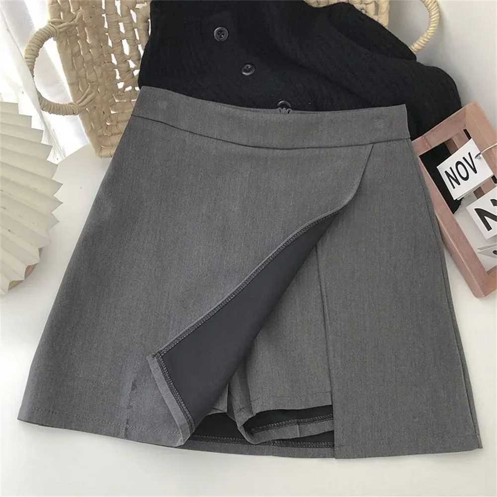 Korean Fashion Zipper All Matched Shorts Skirts vintage for women 2024 Black Grey Irregular Skirt A-line Women High Waist SkirtXJ241221