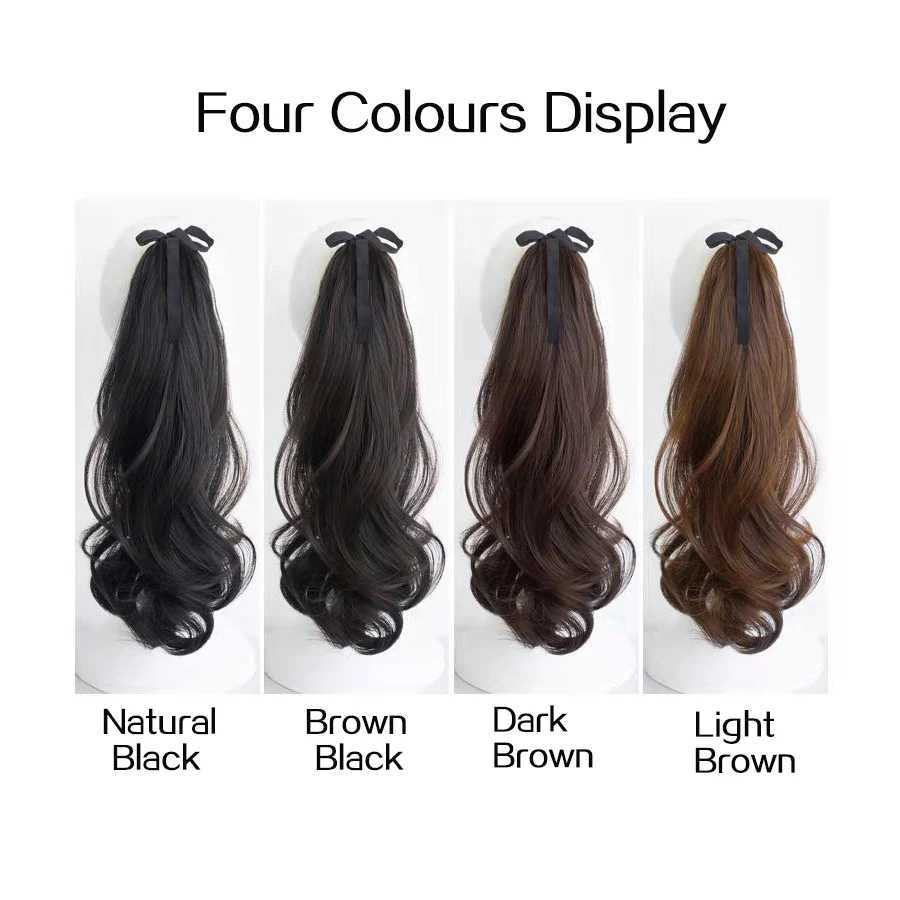 Synthetic Drawstring Straight Ponytail for Women Black Brown Ponytail Extension Wrap Around Clip In Ponytail Hair ExtensionXJ241221