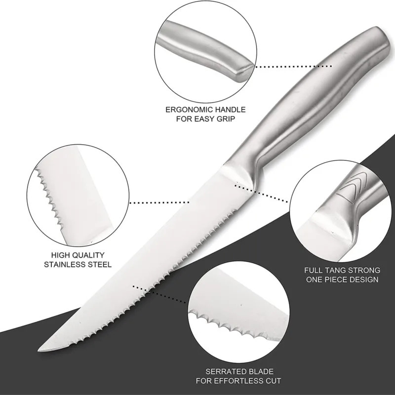4/6/8 piece steak knife set stainless steel blade kitchen seamless handle sharp dining 241220
