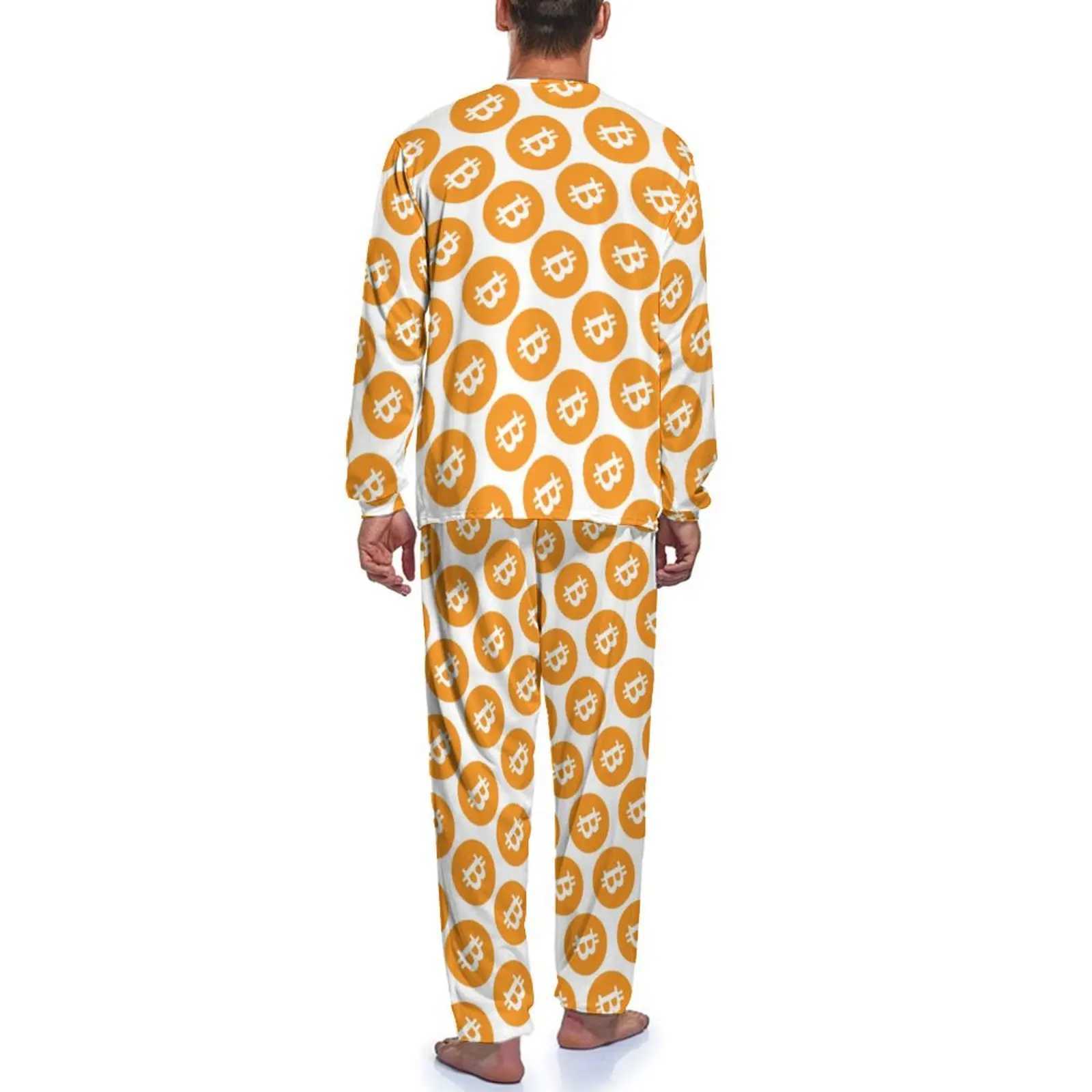 Cool Bitcoin Sleepwear Spring Cryptocurrency Coin Casual Sleepwear Mens 2-piece Design Long Sleeve Romantic Sleepwear Set W241221