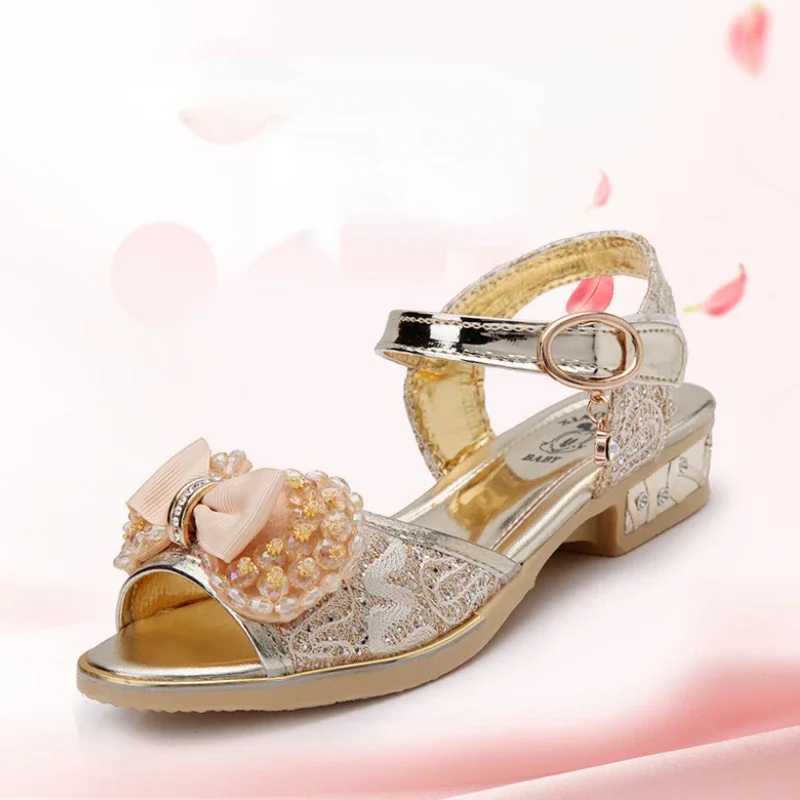 Sneakers Girls princess shoes summer childrens high heels open toe party childrens sandals anti slip childrens tight sequined beach shoes H241221