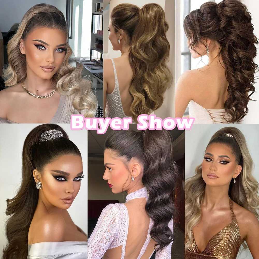 32Inch Long Pony Tail Hair Extensions Flexible Wrap Around Ponytail Natural Wave Synthetic Fake Horse Tail Hair for WomenXJ241221