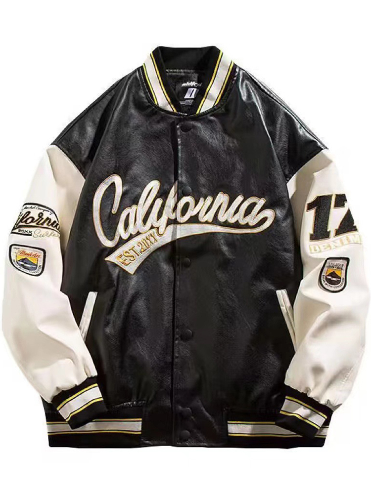 Sifreyr PU Leather Bomber Jacket Women Y2k Letter Long Sleeve Uniform Varsity Baseball Jackets Streetwear Oversized College Coat