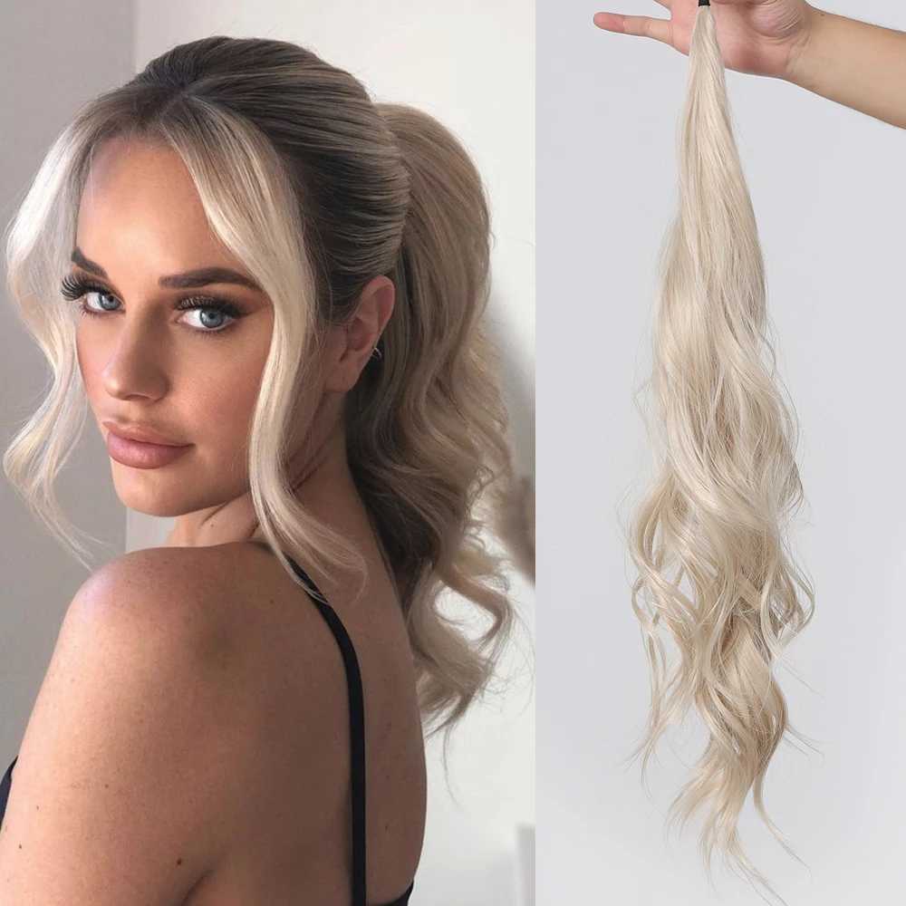 25 Ponytail Extensions Flexible Wrap Around Ponytail Hair Extensions Platinum Long Wavy Synthetic Ponytail for Women Party UseXJ241221