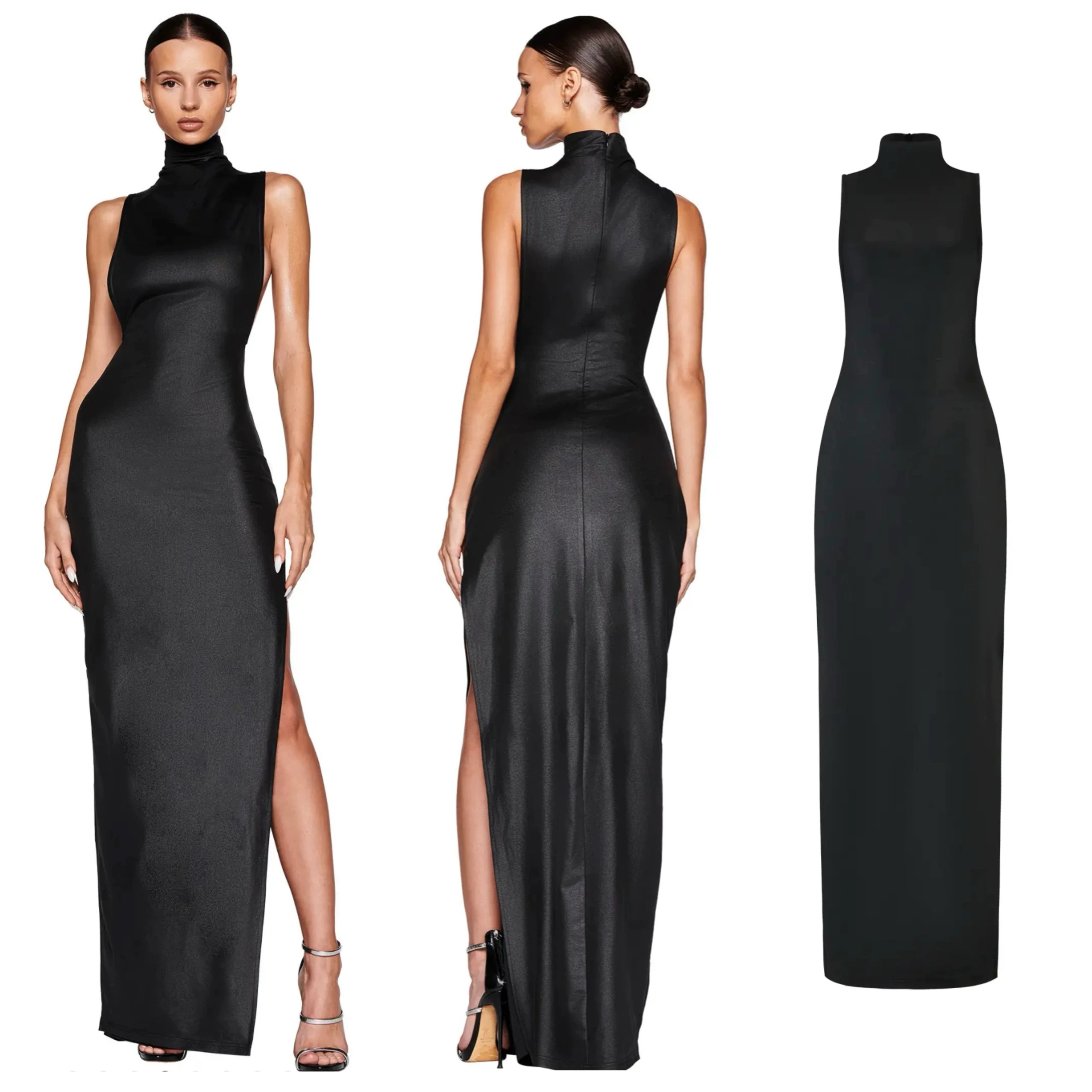 iamgia rick owen* stretch leather dress with high neck and slit