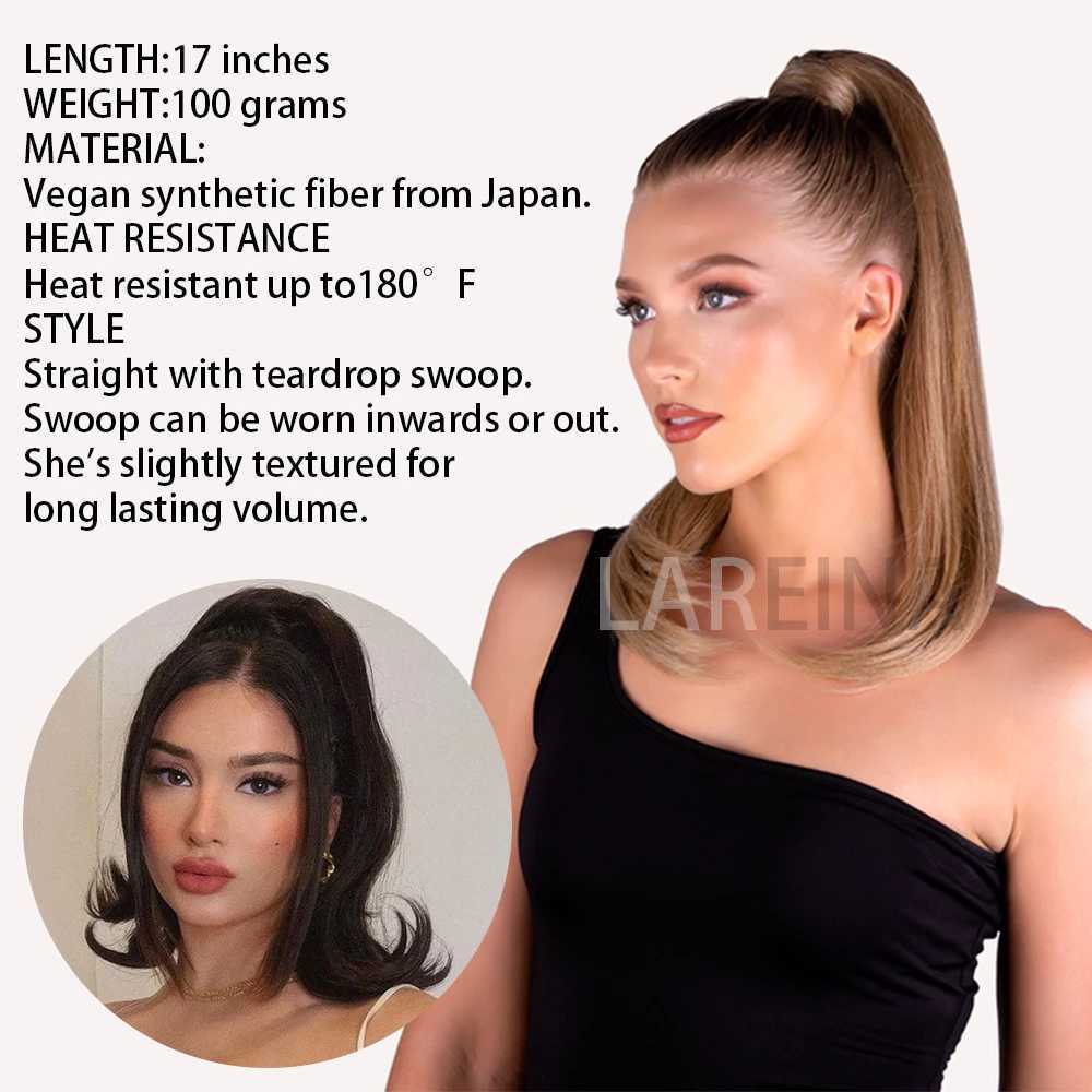 Synthetic Bounce Wrap Around Ponytai 18Inch Straight Hairpiece With Clip In Hair Drawstring Ponytail Hair ExtensionXJ241221