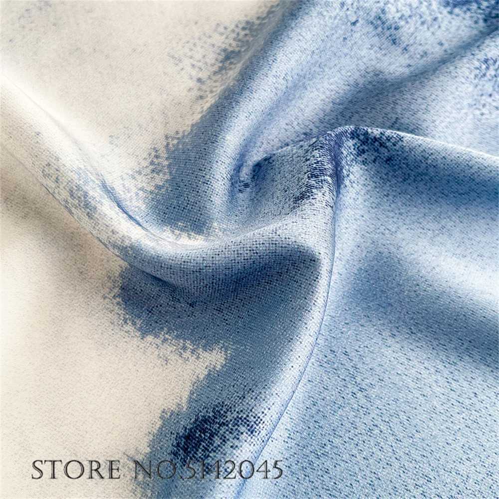 Couples Pajama Set Spring and Autumn Trouser Set Pajama Blue Ink Gradient Ice Silk Pajama Lounge Wearing Loose Home Clothing W241221
