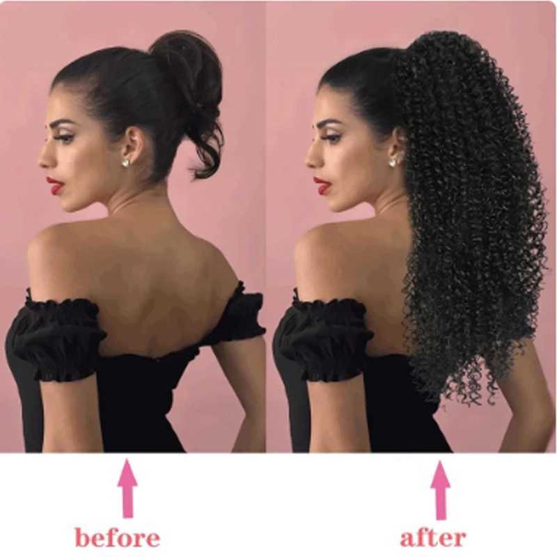 H STAR 22Inch Long Synthetic Kinky Curly Drawstring Ponytail Wrap Ponytails Clip In Hair Extensions for WomenXJ241221