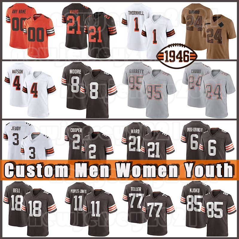 Nick Chubb 8 Elijah Moore Football Deshaun Watson Jerseys Clevelandes Brownes Myles Garrett Devin Bush Denzel Ward David Njoku Jerry Jeudy Juan Thornhill David Bell