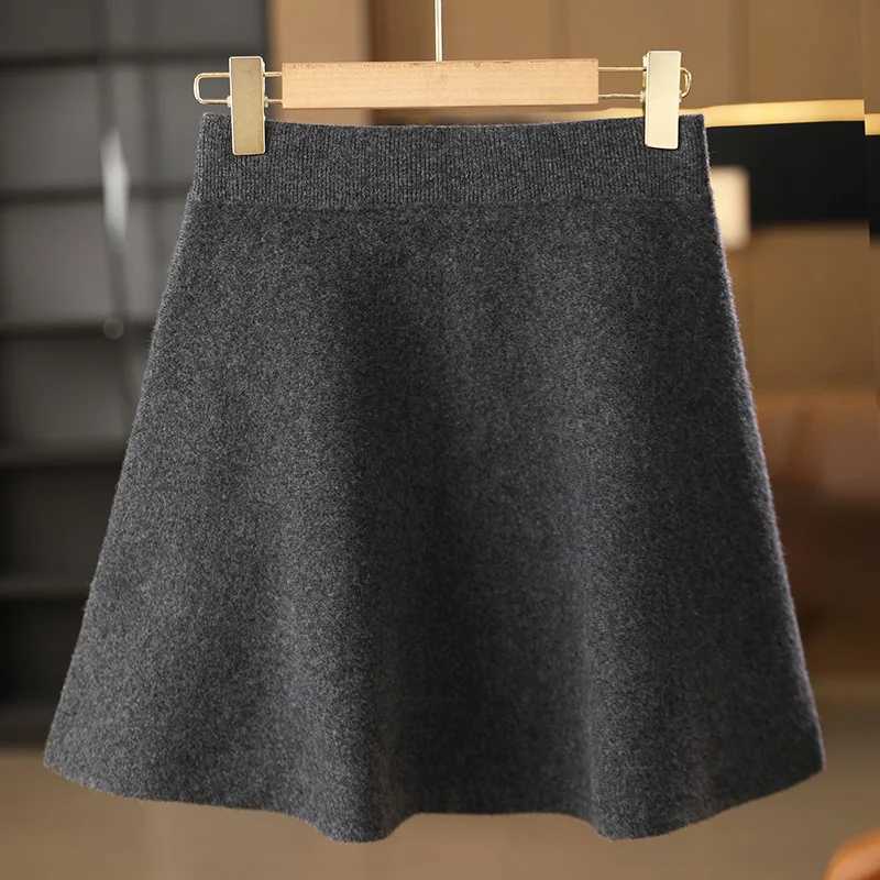 Autumn Winter Women Korean Version Sexy A-line Short Skirt 100% Merino Wool Knitwear Fe Grace Soft High Waist Mini SkirtXJ241221