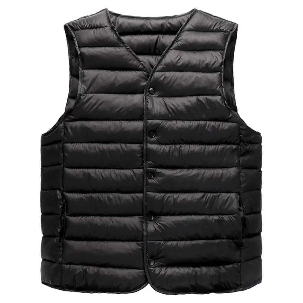 Men Vest Jacket Men Waistcoat Mens Winter V Neck Padded Vest Coat Thick Warm Windproof Single-breasted Cardigan for Casual PlusXJ241221
