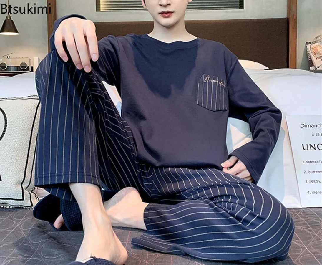New Mens Cotton Pajama Set Round Neck Patched Work Clothes Zipper+Pants Pajama 2PCS Set Spring and Autumn Casual Mens Wear 4XL W241221