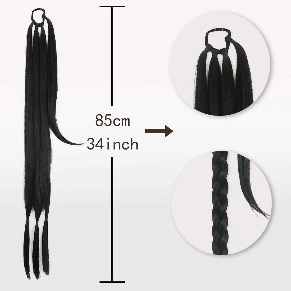 34 Extra Long Ponytail With Hair Tie Synthetic Braid Ponytail Extension Natural Black Hair Straight Fake Hair DIY BraidedXJ241221