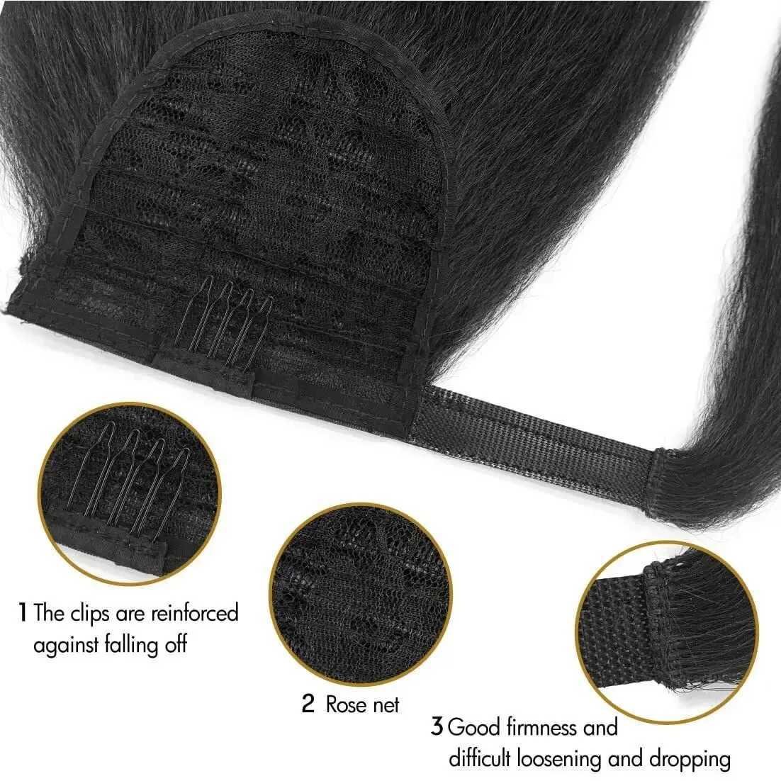Synthetic Black Long Ponytail Extensions Wrap Around Yaki Straight Ponytail Soft Clip in Hair Extension Heat Resistant HairpieceXJ241221