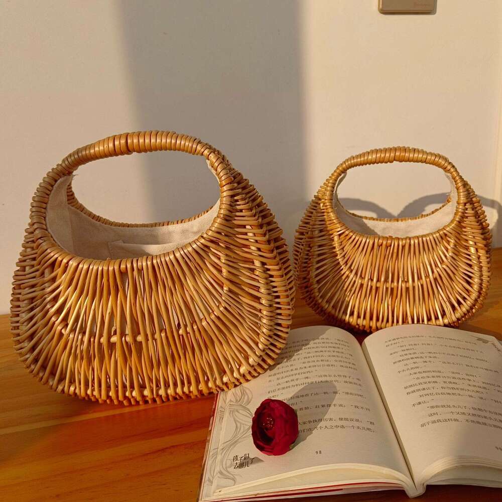2023 New Vine Handheld Grass Vegetable Basket Woven Japanese Women's Bag