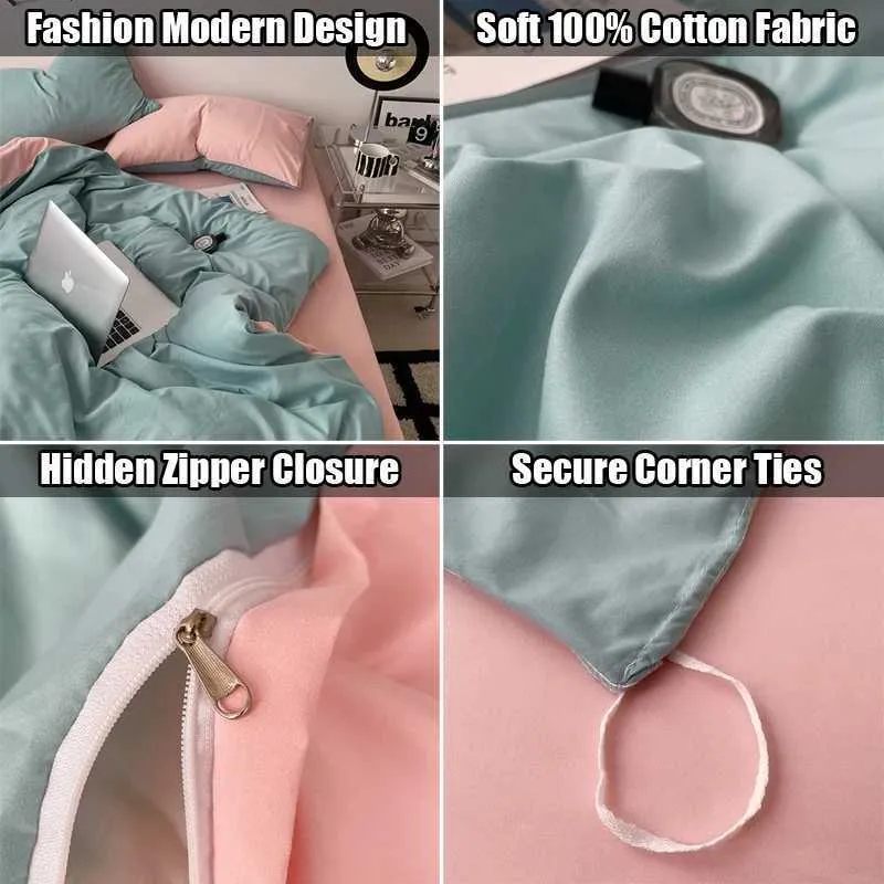 100% Cotton Pink Bedding Set Nordic Chic Duvet Cover Flat Sheet Pillowcase Soft Comforter Cover Bed Linen Boy Girl Home Textiles Y240730