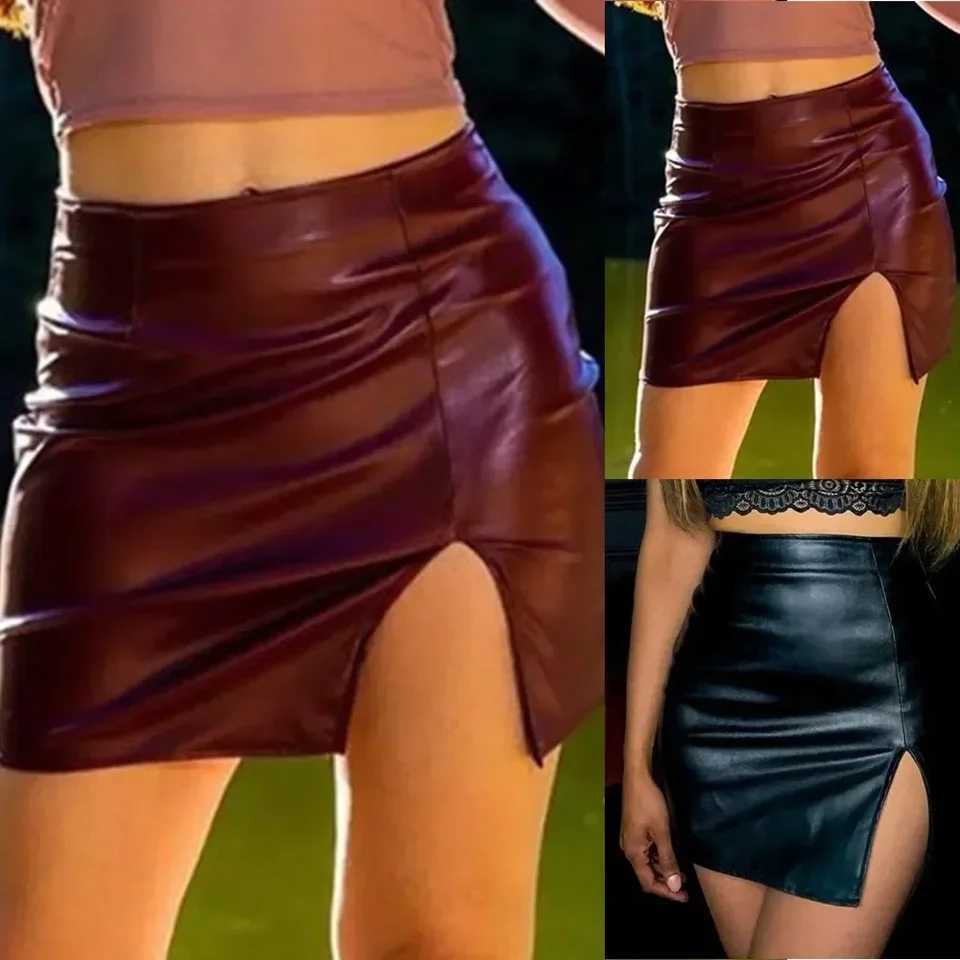 Sexy Womens Buttocks Wrapped PU Leather Zip Up Skirt Ladies High Rise Club Party Bodycon Skirt Nightclub Black Ladies SkirtXJ241221