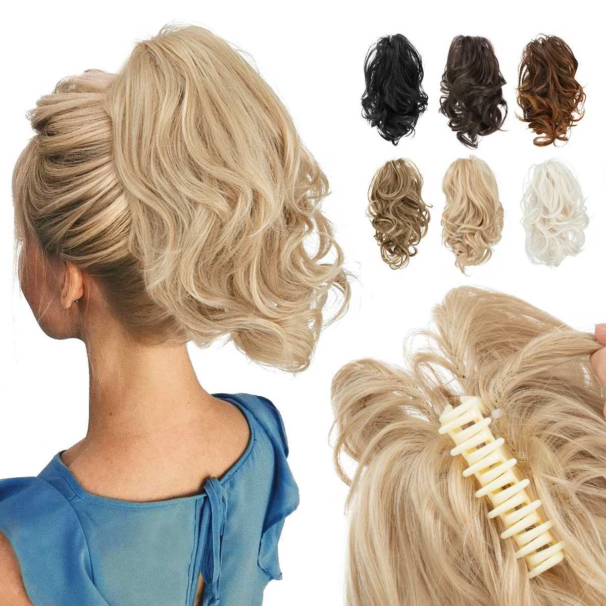SARLA One Piece Premium Synthetic Diy Claw Clip In Ponytail Extensions Natural Hairpiece Hair Bun Fake Blonde False PigtailXJ241221