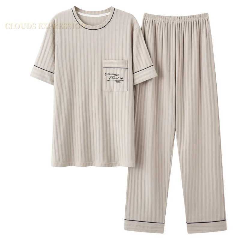 L-5XL Summer Elegant Mens Pajama Knitted Cotton Pajama Set Pants Pajama Size Up Pajama PJ W241221
