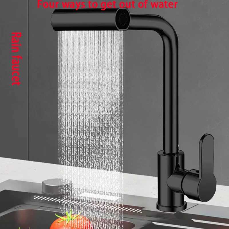 Kitchen Waterfall Faucet Black Sink Faucet Cold and Hot Water Faucet Sink Faucet with 4 Spray s Hot and Cold Water Faucet Z241221