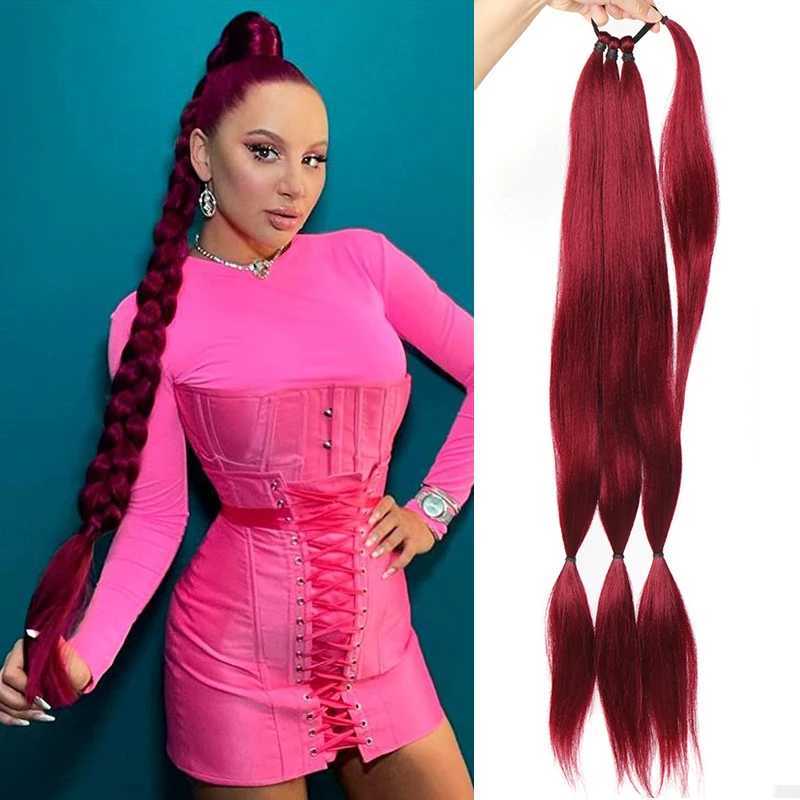 30 Braids Ponytail Extensions Long DIY Braided Hairpiece Ponytail for Women Synthetic Heat-resistant Braid Fake Tail Wine RedXJ241221