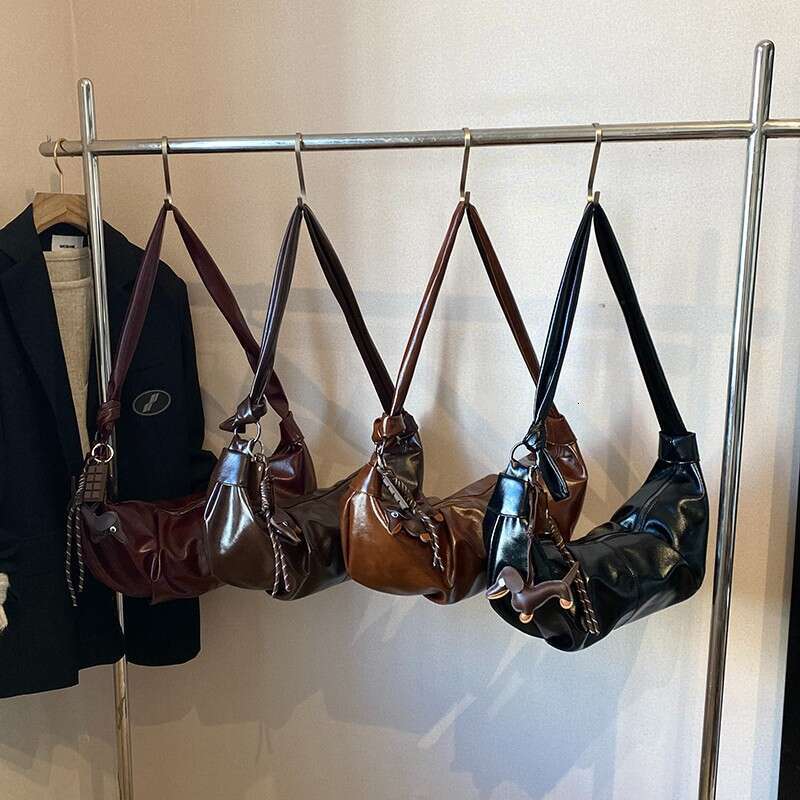 PU shoulder small size, foldable, autumn winter season dumpling bag, versatile, large capacity, women's simple and high-end bag