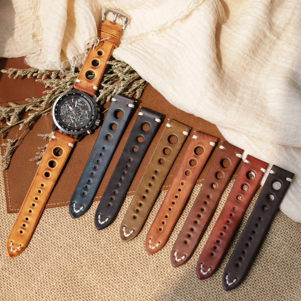 Handmade Genuine Leather Watchband 20mm 22mm 24mm Vintage First Layer Cowhide Watch Strap Bracelet Replacement for Men 241220