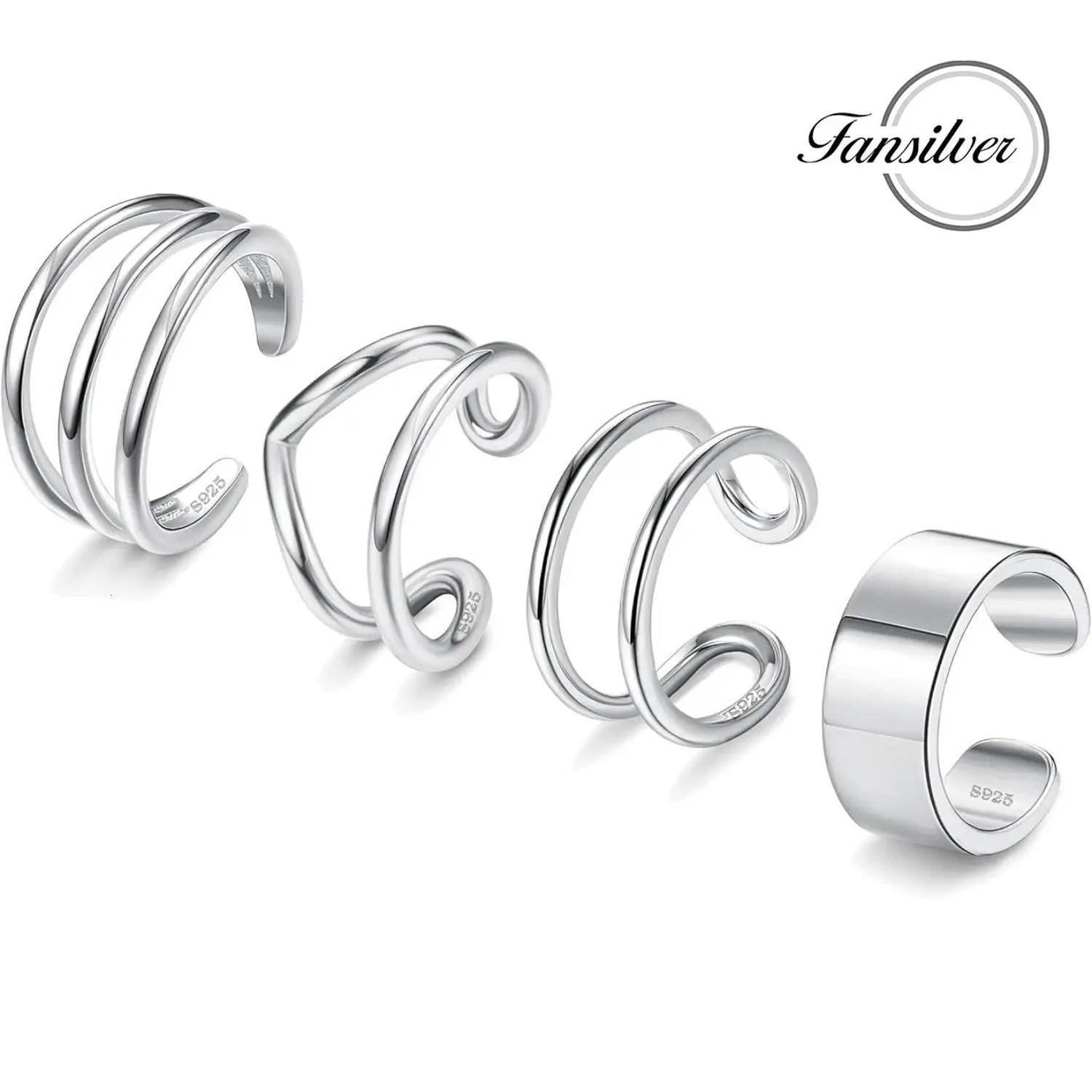 Fansilver 925 Sterling Silver Ear Cuffs for Women No Piercing Minimalist Helix Piercing Cartilage Cuff Earrings 4 Styles 241220