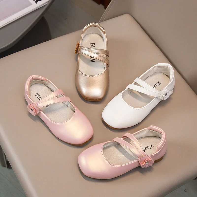 Sneakers Princess Girls Shoes Kids Leather Shoes For Medium Big Girl Children Casual Flats Floral Flowers Shoes For Wedding Birthday Show H241221