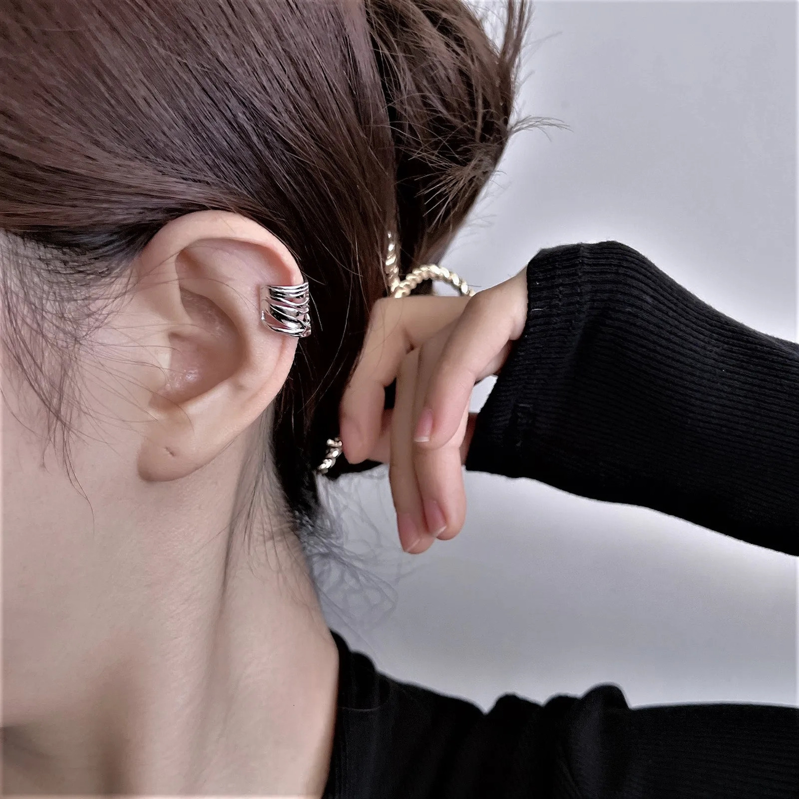 Xichuan Shizi Ear Clip S925 sterling silver minority earless ear hole earbone clip earring earrings wrapped with light ea 241220