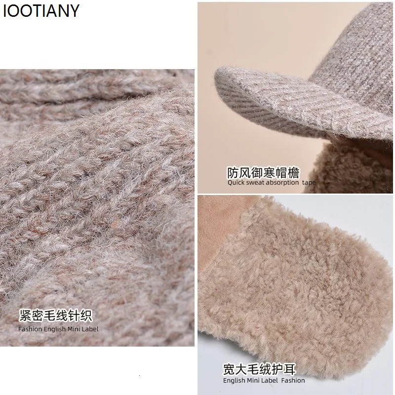 Winter plush thick warm Lei Feng hat outdoor windproof earmuffs knitted warm plush hat skiing bicycle antifreeze hat 241220