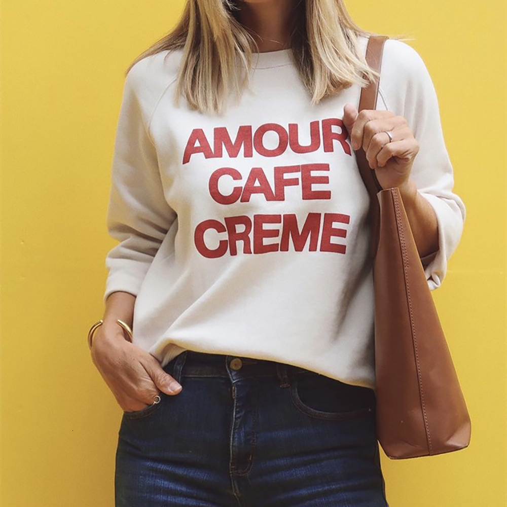ZESSAM Amour Letter Graphic Print Sweatshirt Women Long Sleeve O-Neck Cotton Female Pullover Vintage Casual Lady Top 2022