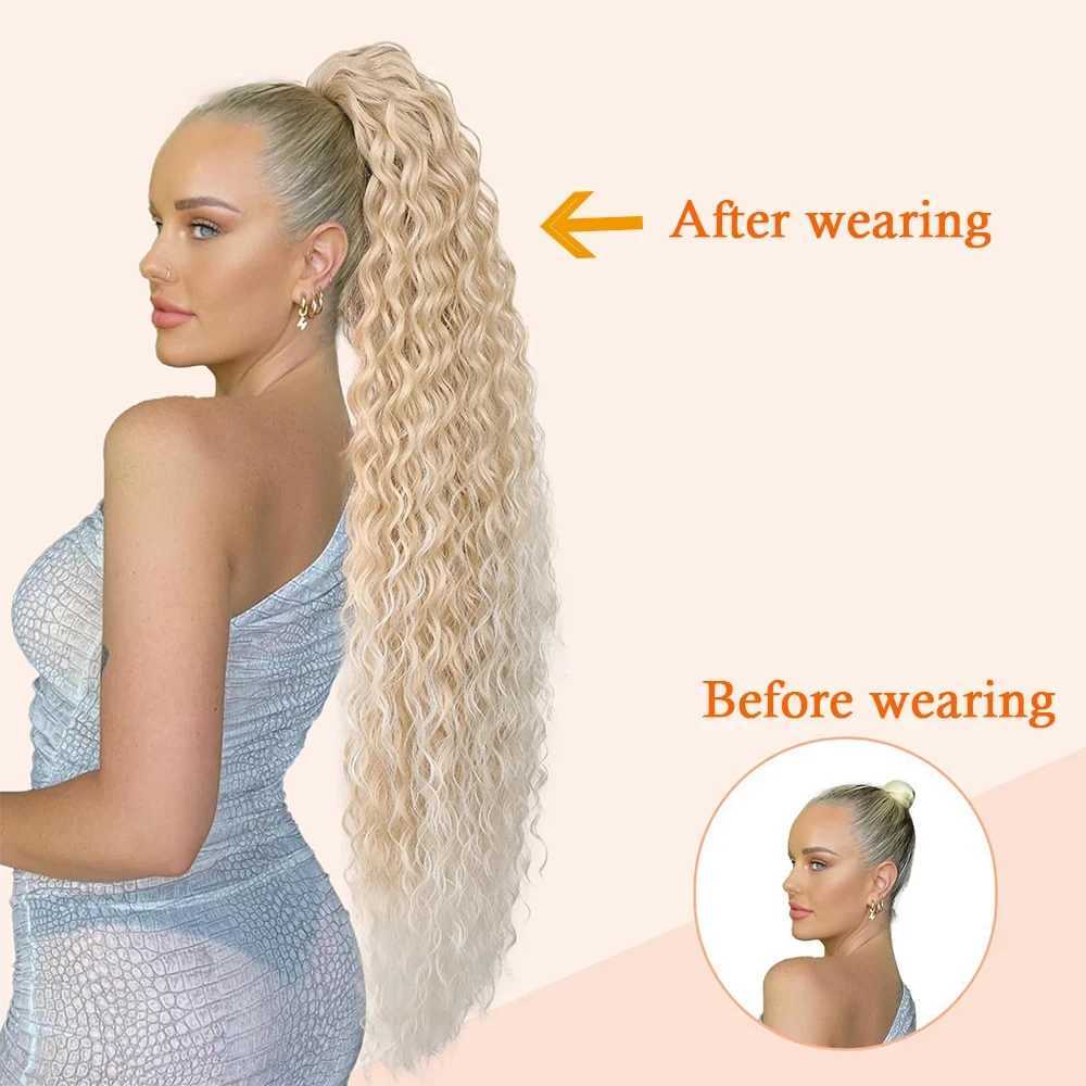 36 inch Drawstring Ponytail Extension Synthetic Black Long Lightweight Full Natural Curly Fake Tail Multi Layered HairpieceXJ241221