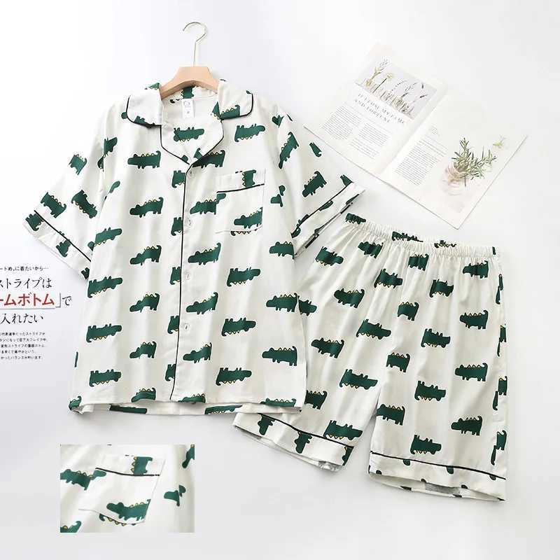 100% cotton pajama set for men cute bear summer short sleeved fashionable crocodile pajama sewing hombre W241221