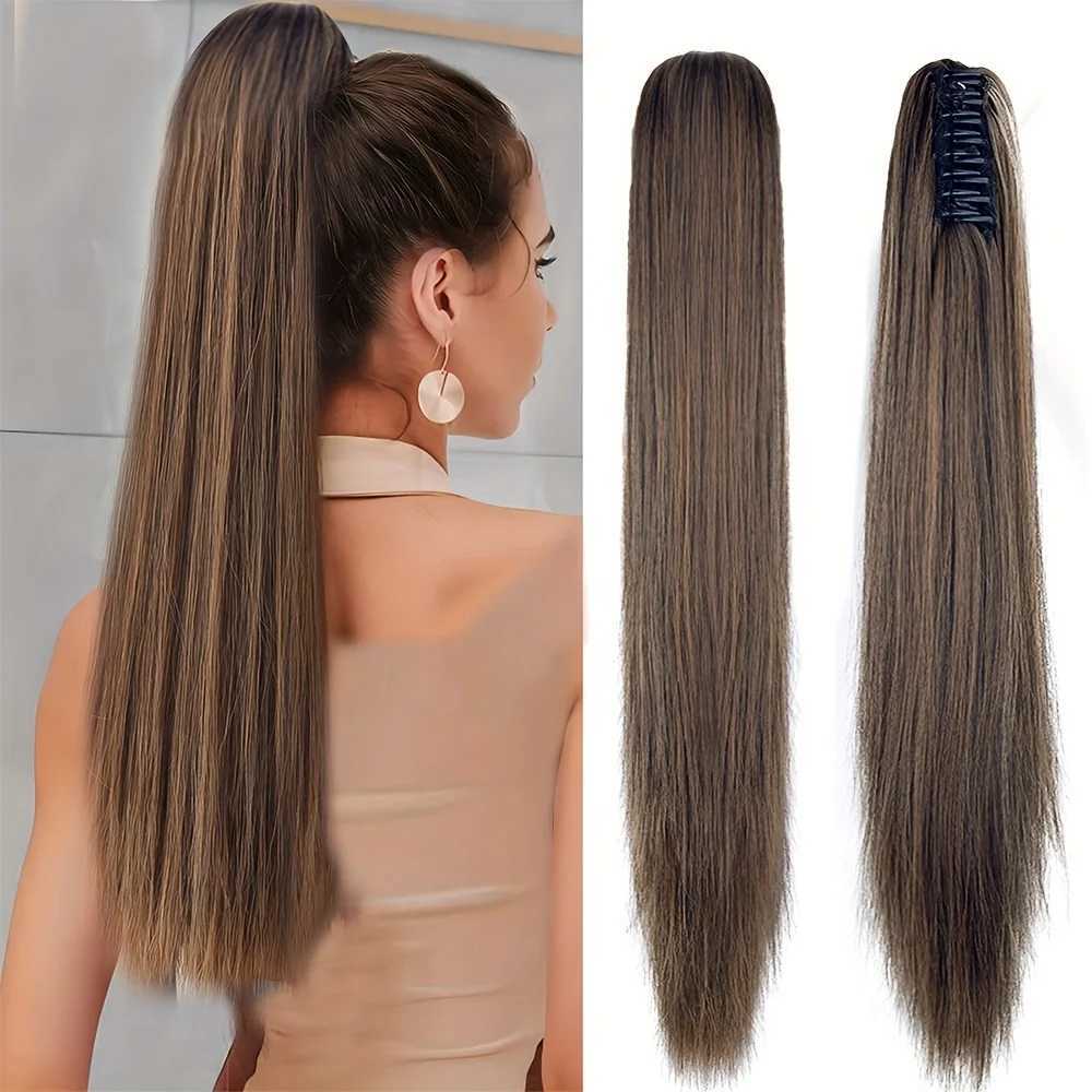 Long Straight Claw Clip Ponytail Hair Extensions - Heat Resistant Synthetic Hairpiece for Women Natural Looking Synthetic HairXJ241221