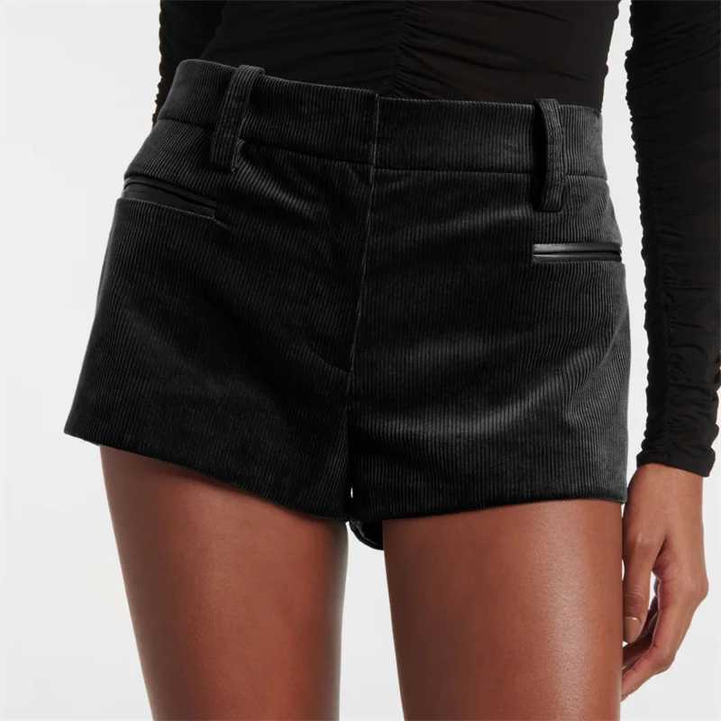 Short woman New in Fashion Leather Splicing Shorts for Spring 2025 Cotton blend corduroy womens pants Low waist slim fit shortsXJ241221