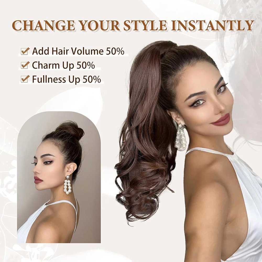 AZQUEEN 30Inch Synthetic Flexible Wrap Around PonyTail Length Ponytail Extensions Blonde Ponytail Hairpieces For Women Daily UseXJ241221